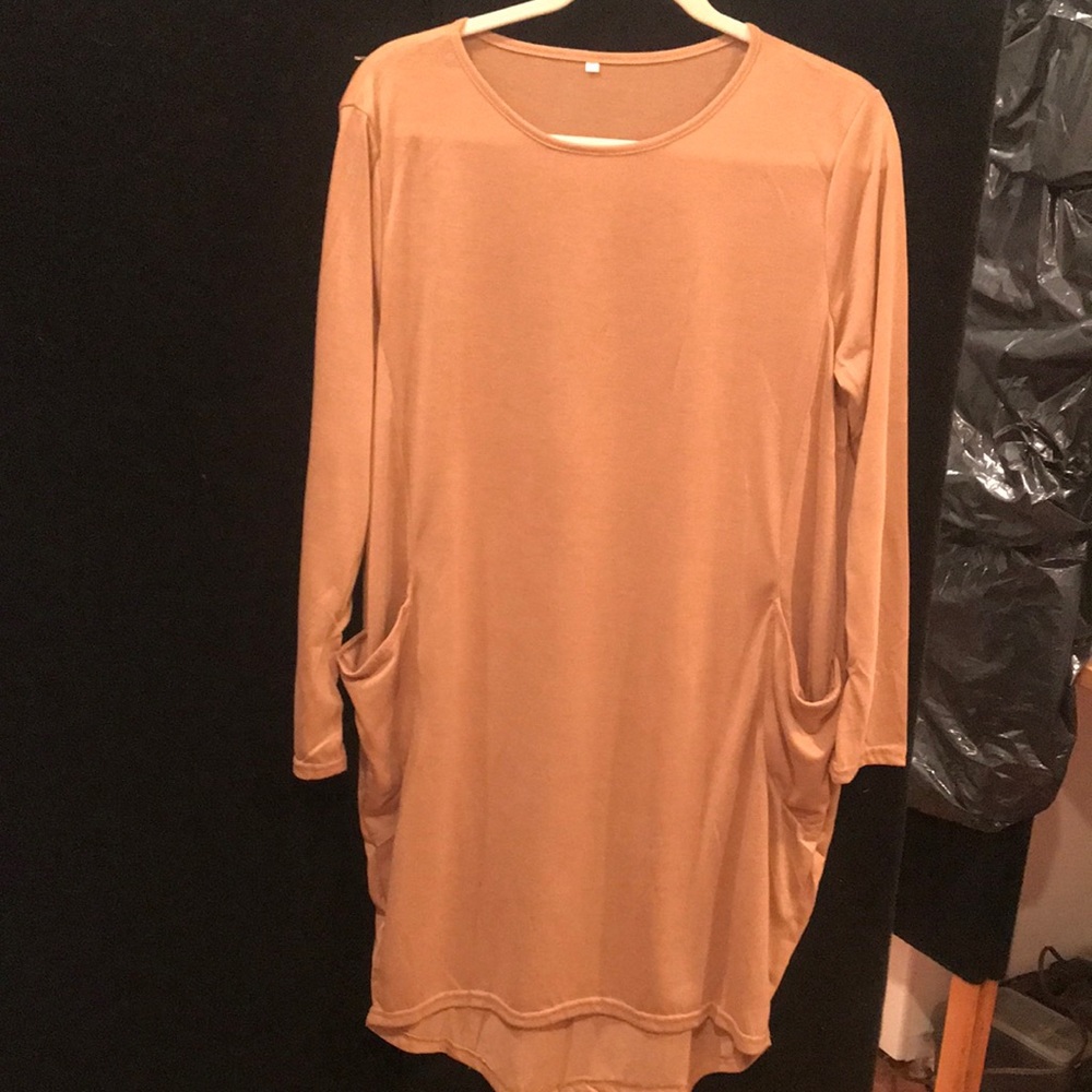 Knit summer “sloppy” dress. Camel color size L